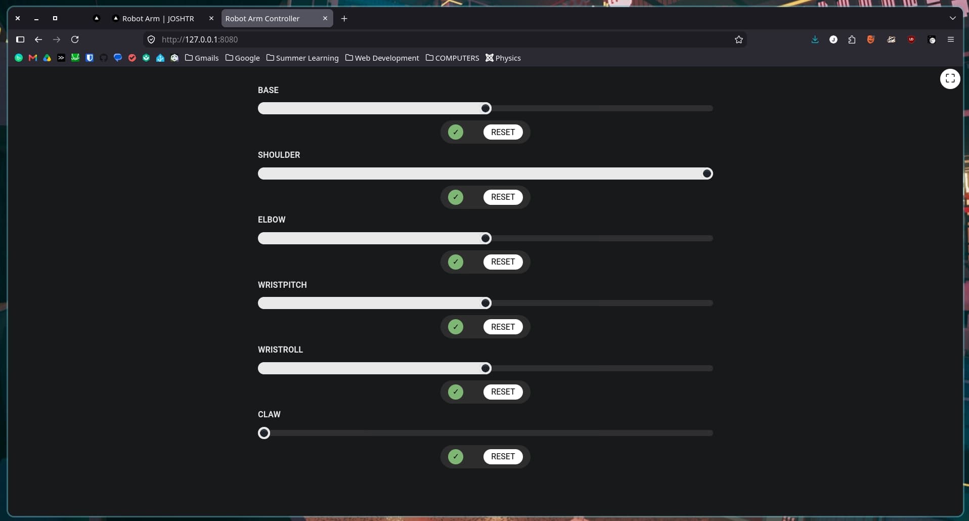 Programming - Dashboard Screenshot of the dashboard from Firefox